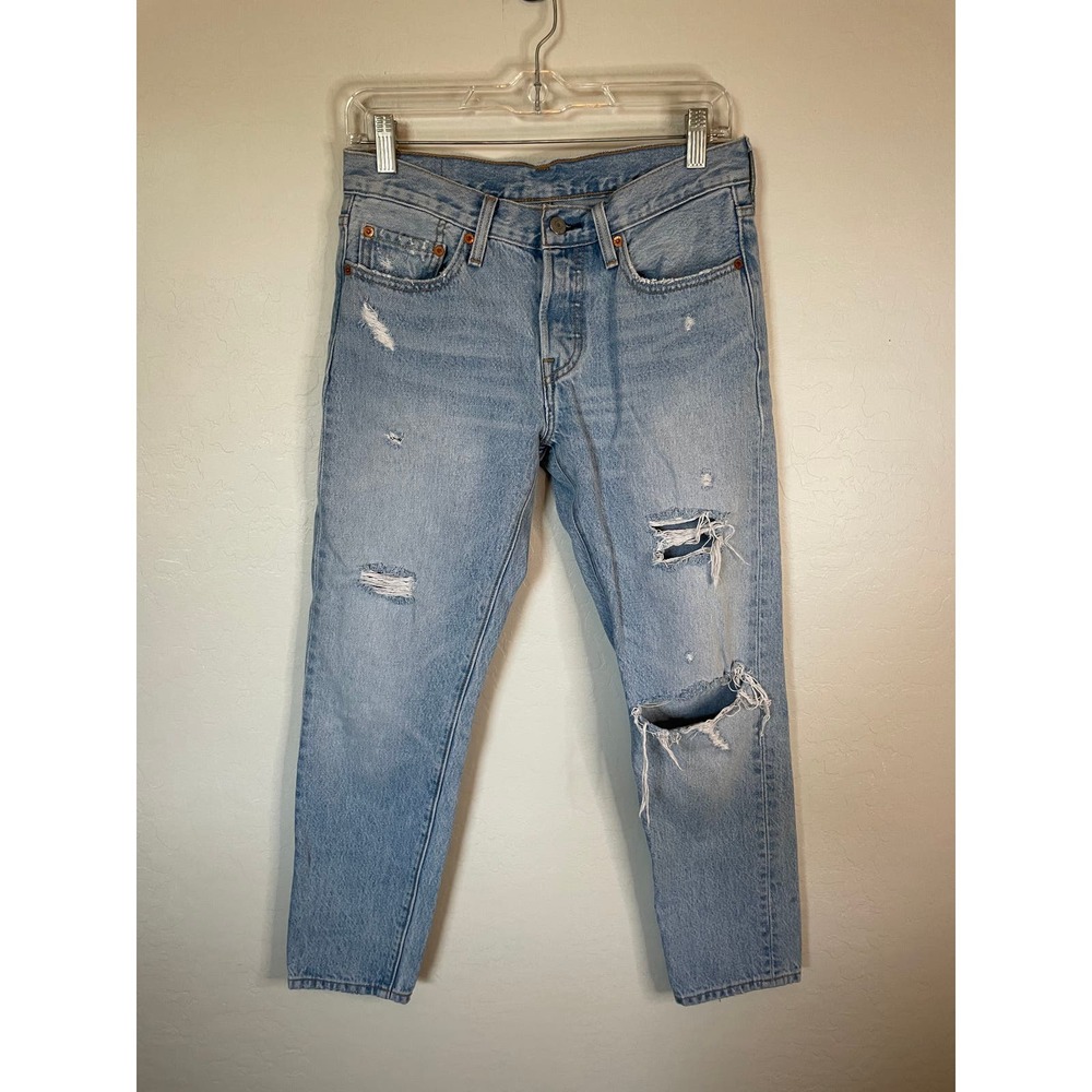 Levi's | Men's Light Wash Distressed 501 Taper Denim Jean Size 26x28